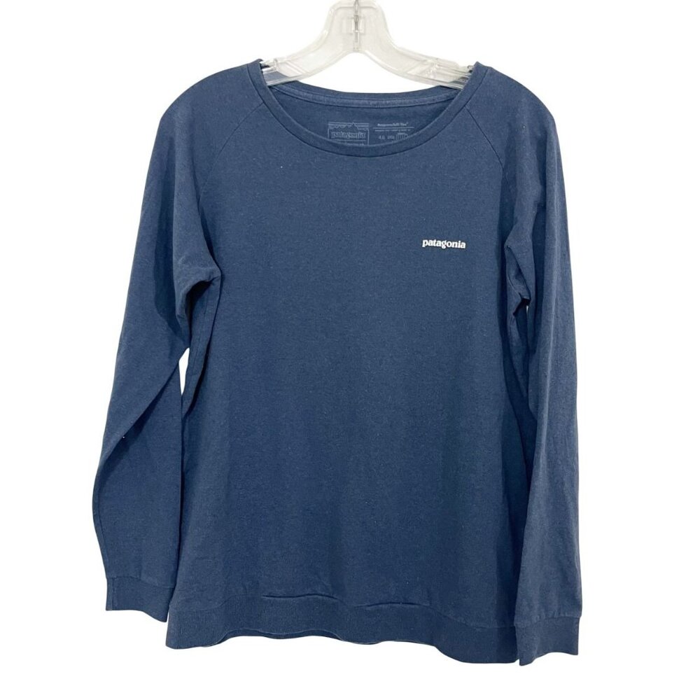 Patagonia Men's Responsibili-Tee Blue Logo Spell Out‎ Long Sleeve Crewneck SMALL